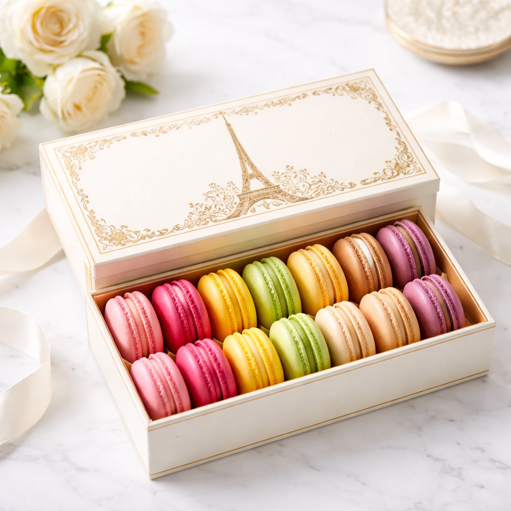 Coffret de macarons colorés parisiens