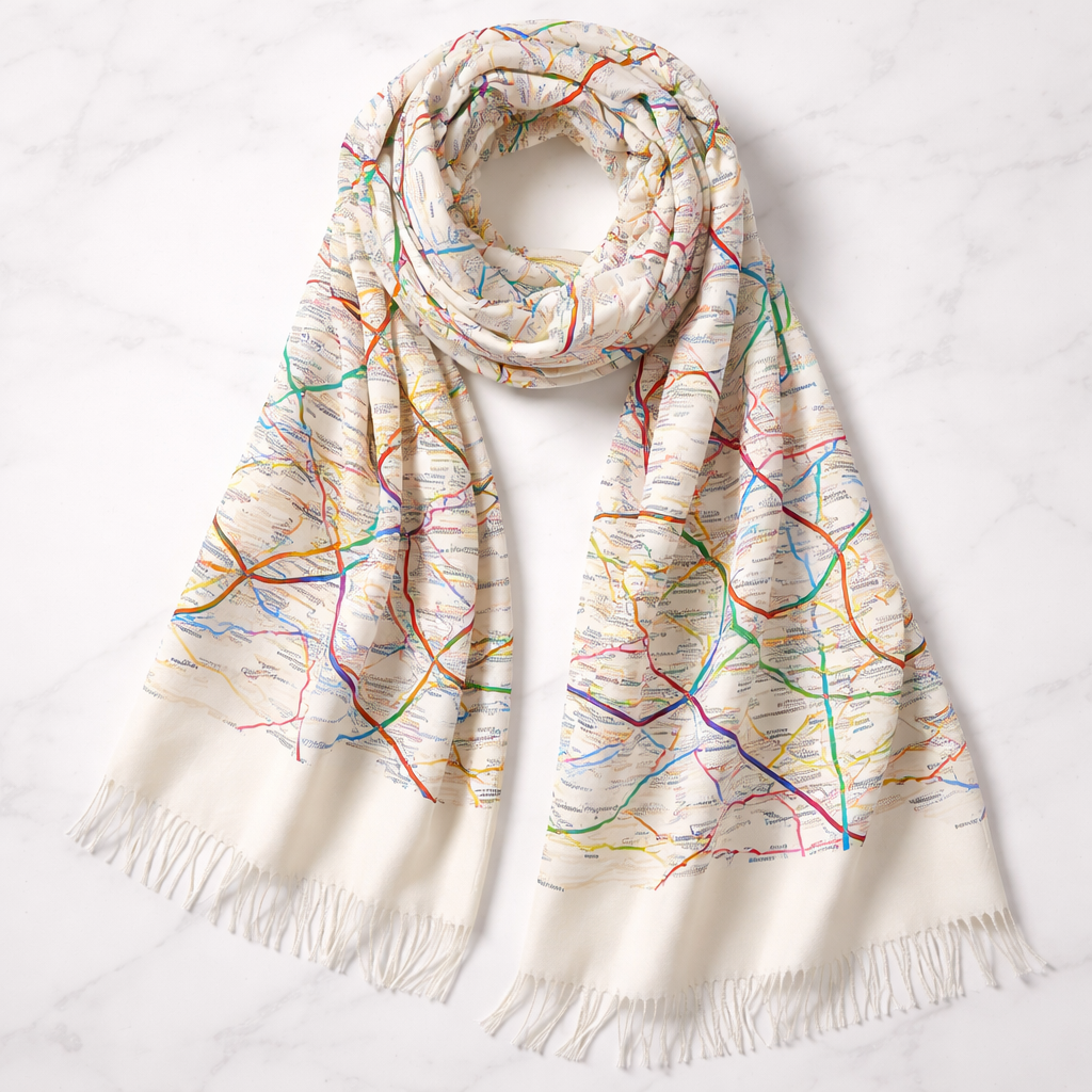 Écharpe en viscose imprimée plan du métro parisien