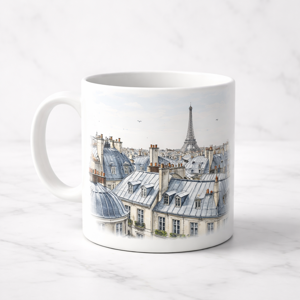 Mug en céramique avec panorama des toits de Paris