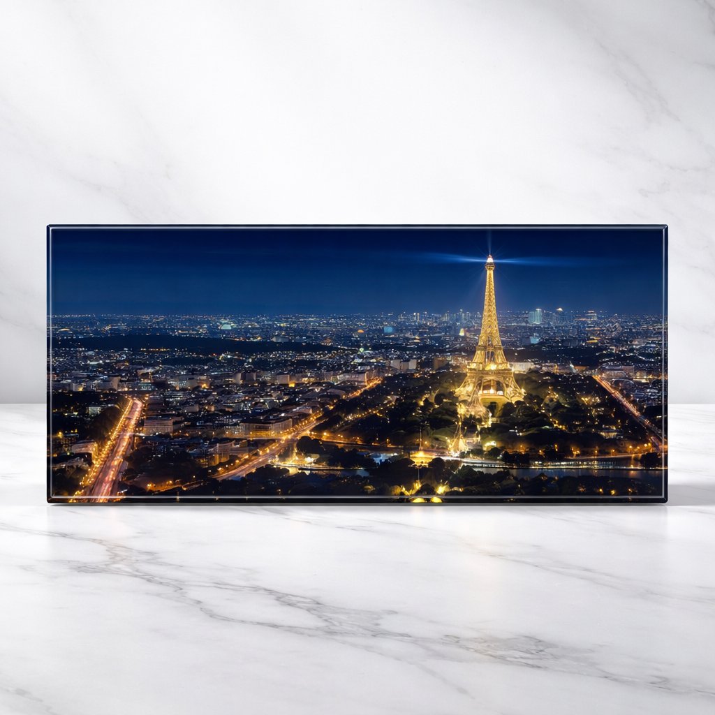 Poster panoramique de Paris illuminé la nuit