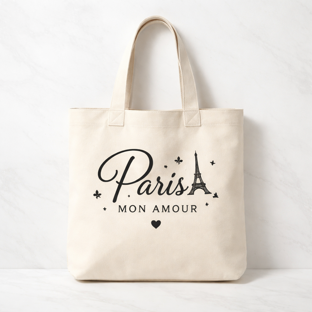 Sac cabas en coton bio imprimé Paris Mon Amour