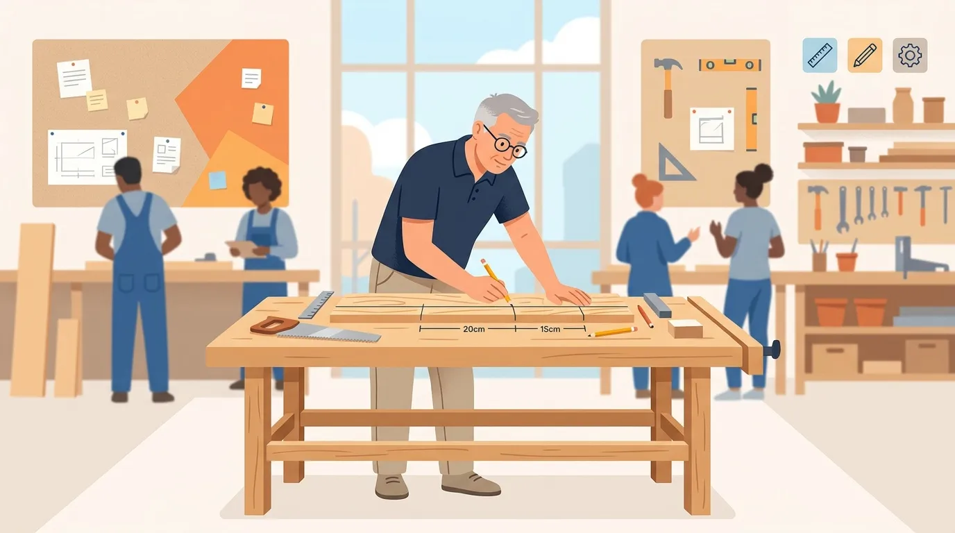 Maître menuisier enseigne aux apprentis dans un atelier de bois