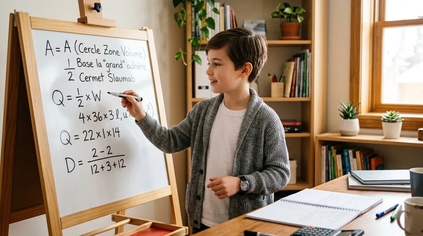 Enfant écrivant des équations mathématiques sur un tableau blanc