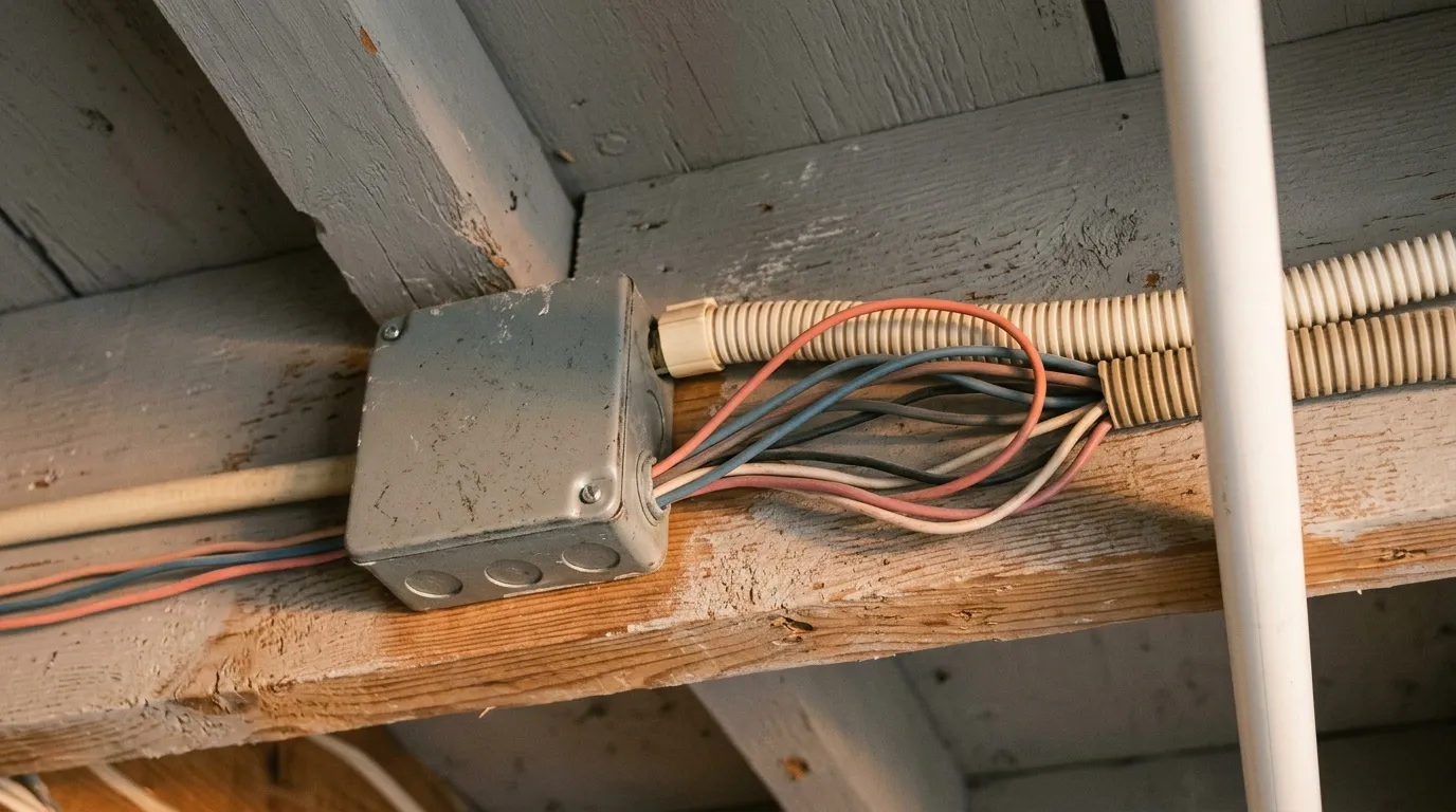 Bo&icirc;te de jonction avec c&acirc;bles &eacute;lectriques color&eacute;s encastr&eacute;e