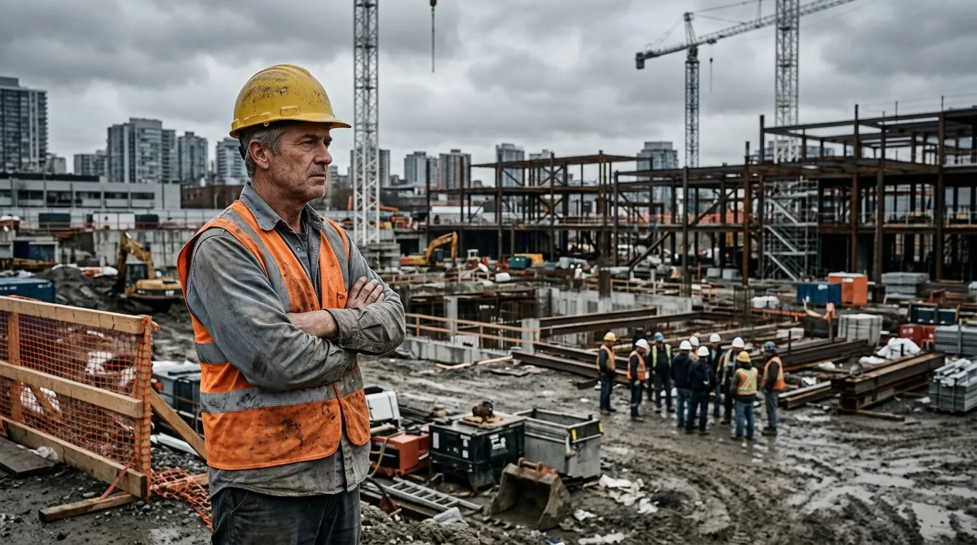 Ouvrier supervisant un grand chantier de construction en ville