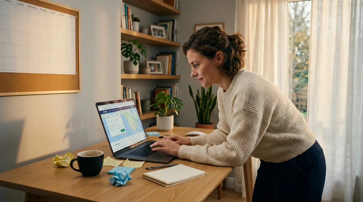 Femme au bureau regardant son ordinateur portable avec caf&eacute;