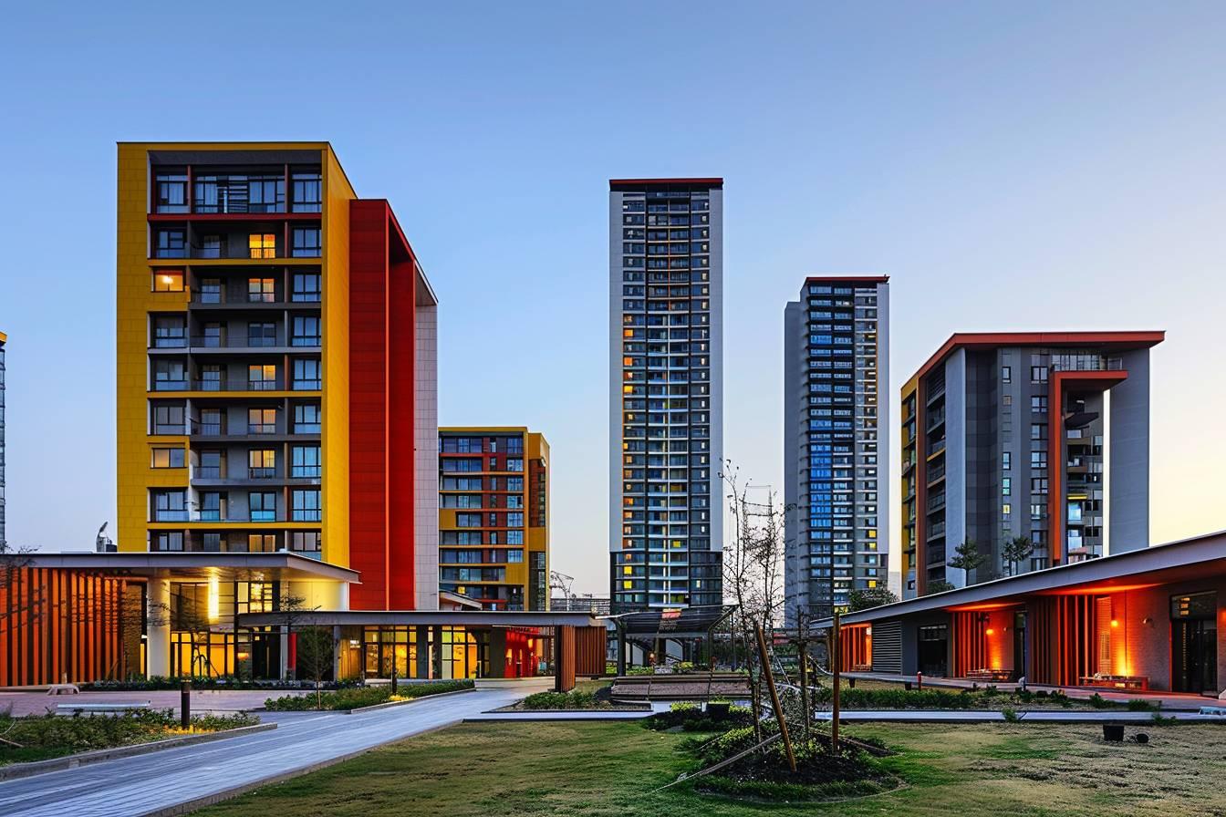 B&acirc;timents color&eacute;s et contemporains dans un quartier r&eacute;sidentiel urbain