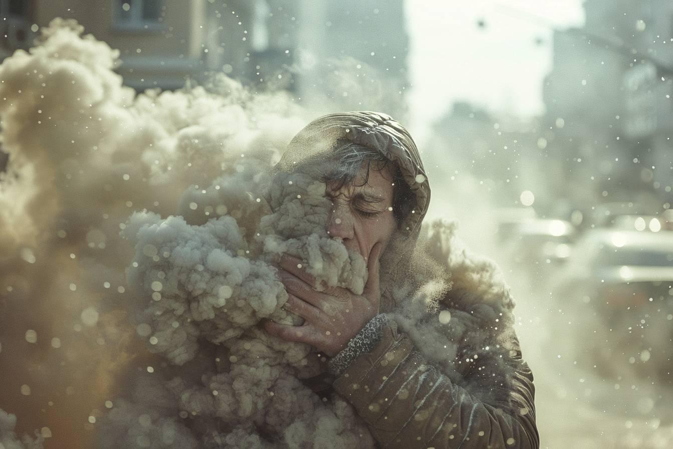 Une personne envelopp&eacute;e dans un manteau, prot&eacute;g&eacute;e des flocons de neige tourbillonnants.