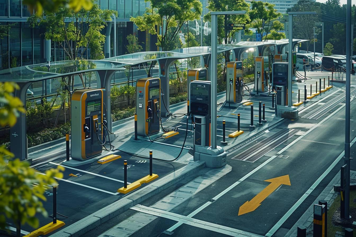 Station de recharge pour v&eacute;hicules &eacute;lectriques dans un environnement urbain verdoyant