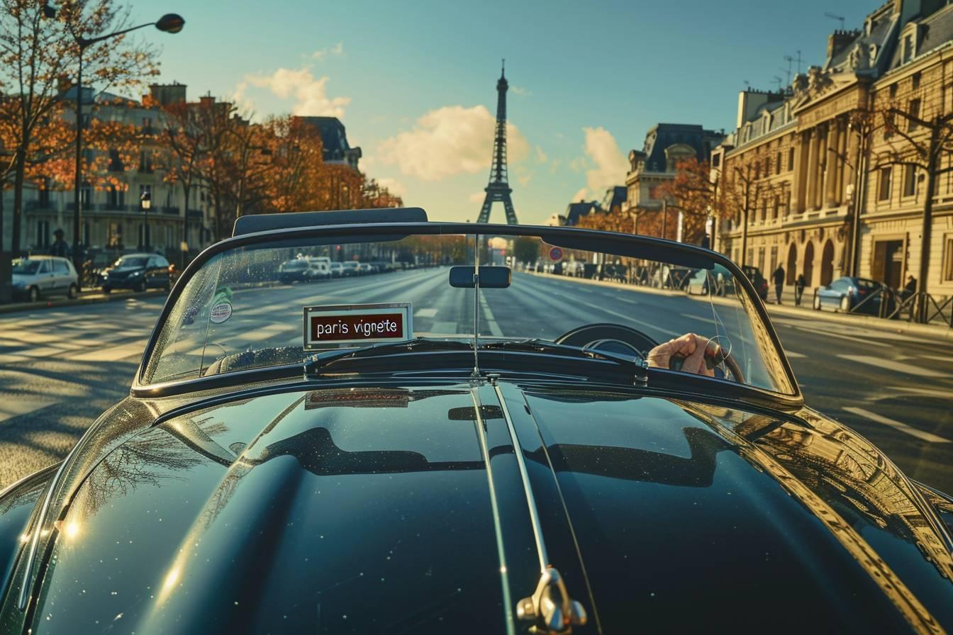 Voiture vintage devant la tour Eiffel dans les rues de Paris